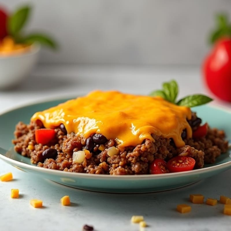 Cheesy Lean Ground Beef and Black Bean Bake