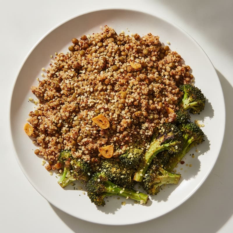 Crispy Lentil and Quinoa Power Bowl with Roasted Broccoli