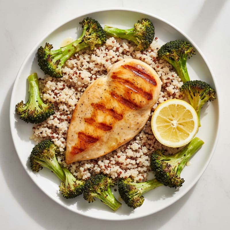 Grilled Chicken Breast with Quinoa and Roasted Broccoli