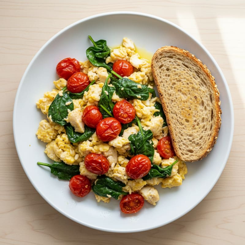 Chicken Egg White Scramble with Spinach and Tomatoes