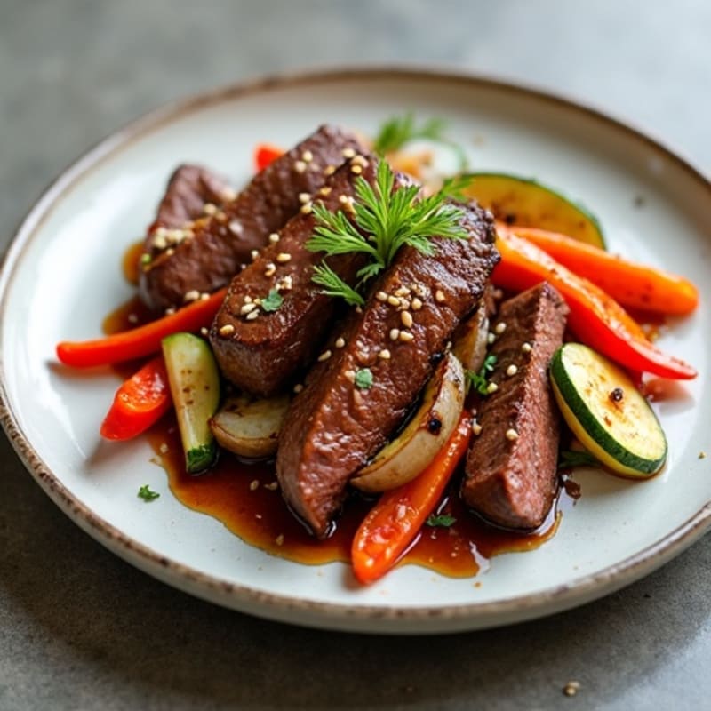 Sweet-Savory Sesame Beef with Charred Vegetables