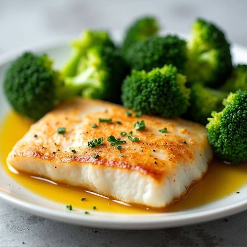 Pan Seared Tilapia with Steamed Broccoli and Lemon