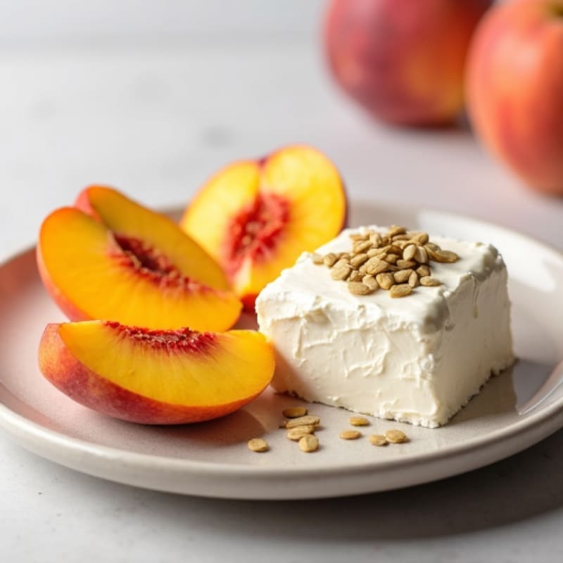 Cottage Cheese with Sliced Peaches and Sunflower Seeds