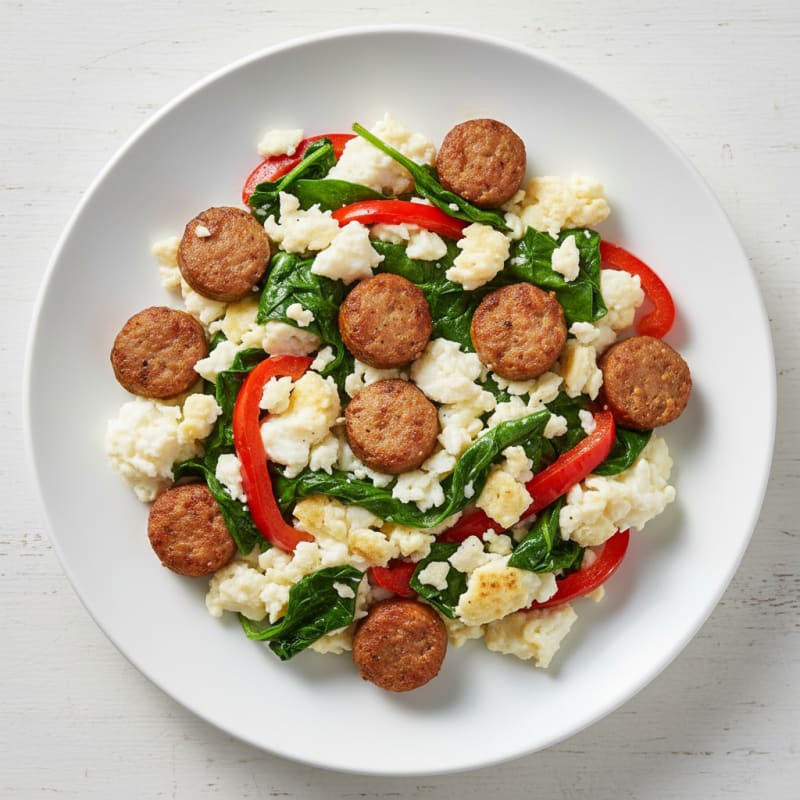 Egg White and Spinach Scramble with Turkey Sausage