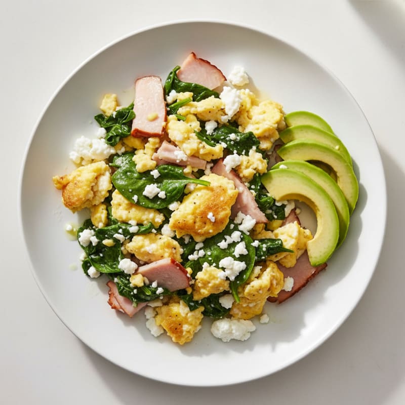 Cottage Cheese Scramble with Spinach and Smoked Turkey