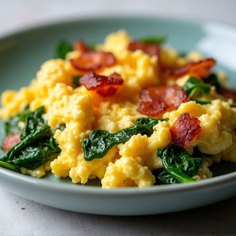 Cottage Cheese Egg Scramble with Spinach and Turkey Bacon