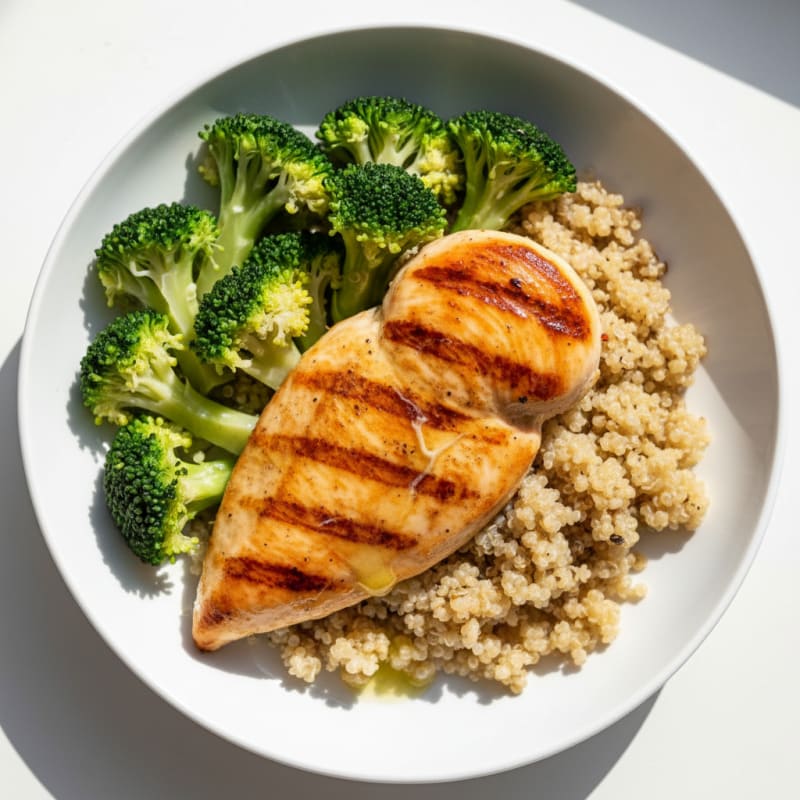 Grilled Chicken Breast with Quinoa and Steamed Broccoli