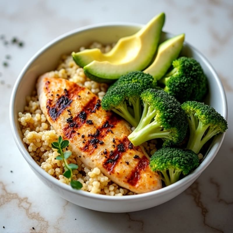 Grilled Chicken and Quinoa Bowl with Roasted Broccoli