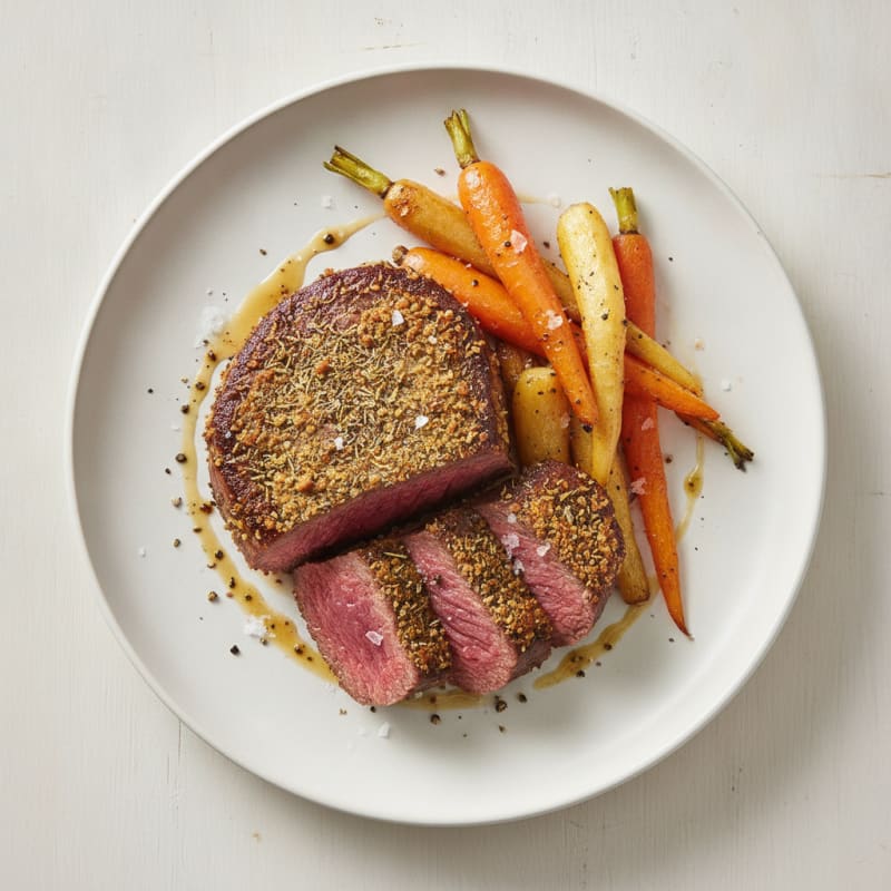 Herb-Crusted Venison Loin with Roasted Root Vegetables