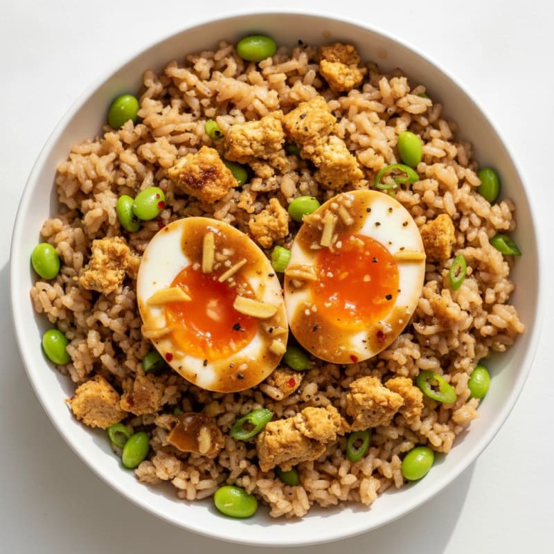 Soy-Glazed Eggs with Garlic Rice