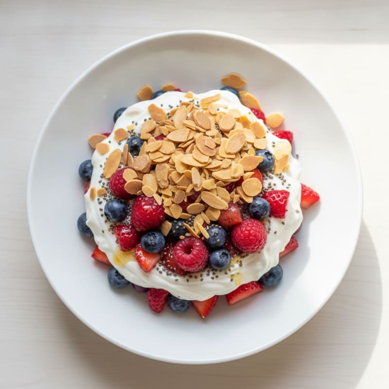 Greek Yogurt Protein Parfait with Mixed Berries and Almonds