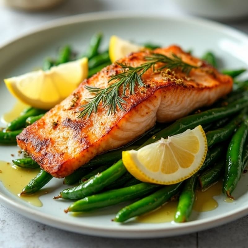 Crispy Pan-Seared Salmon with Lemon-Dill Roasted Green Beans