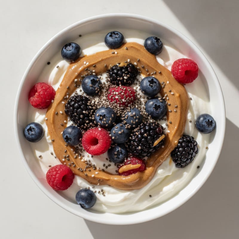 Greek Yogurt Protein Parfait with Almond Butter and Mixed Berries