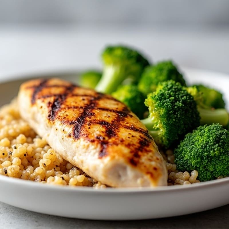 Grilled Chicken Breast with Quinoa and Roasted Broccoli