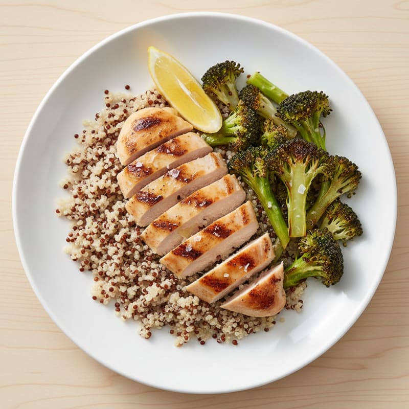 Grilled Chicken Breast with Quinoa and Roasted Broccoli