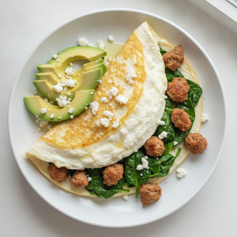 Egg White Spinach Omelet with Turkey Sausage