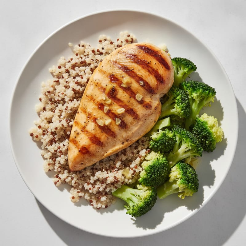 Grilled Chicken Breast with Quinoa and Steamed Broccoli
