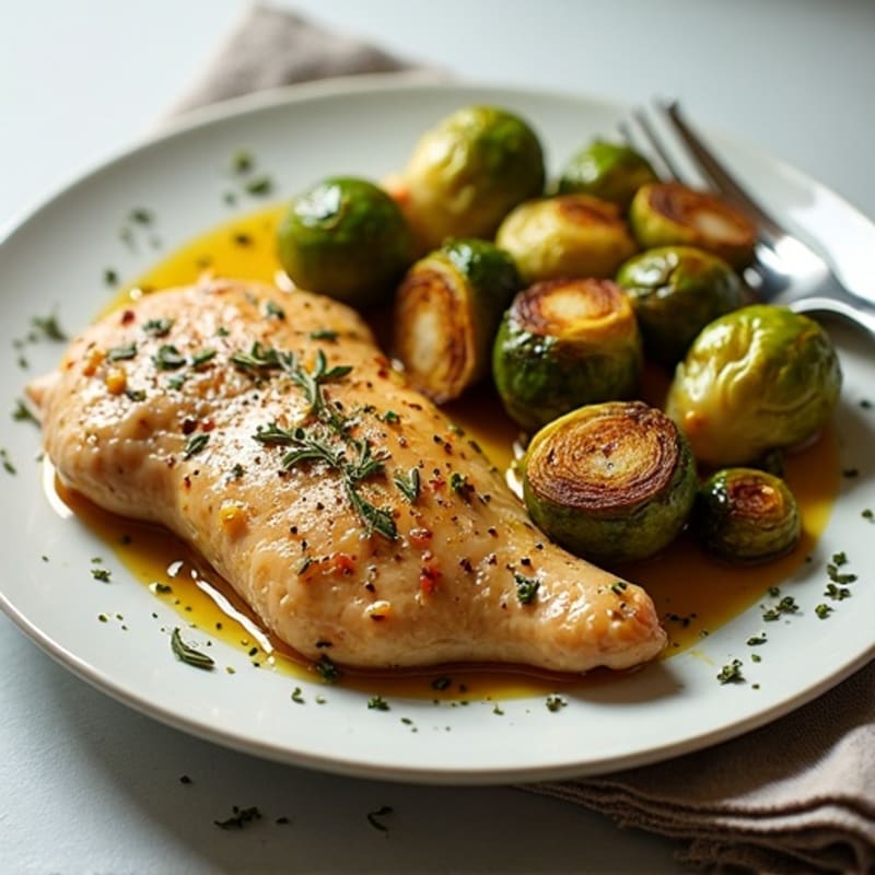 Lemon Herb Roasted Chicken with Crispy Roasted Brussels Sprouts