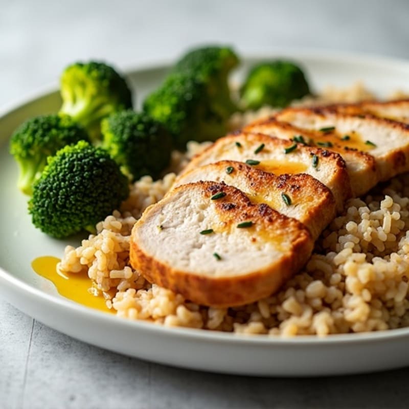 Seared Turkey Breast with Steamed Broccoli and Brown Rice