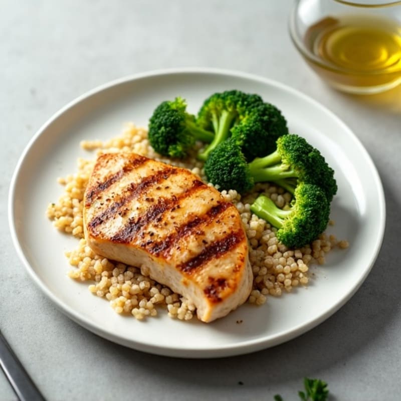 Grilled Chicken Breast with Quinoa and Steamed Broccoli
