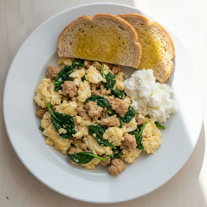 Egg White and Turkey Spinach Scramble with Cottage Cheese