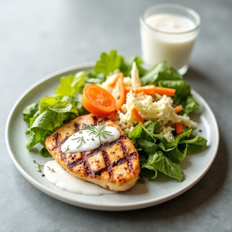 Grilled Chicken Breast with Crunchy Cabbage Slaw and Greek Yogurt Dressing