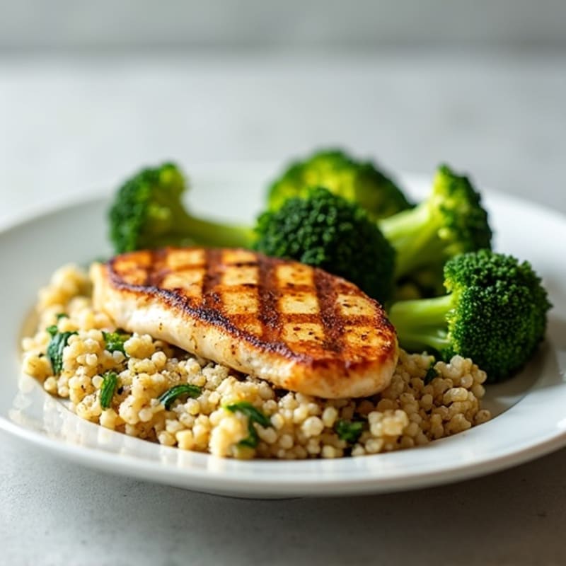 Grilled Chicken Breast with Roasted Broccoli and Quinoa