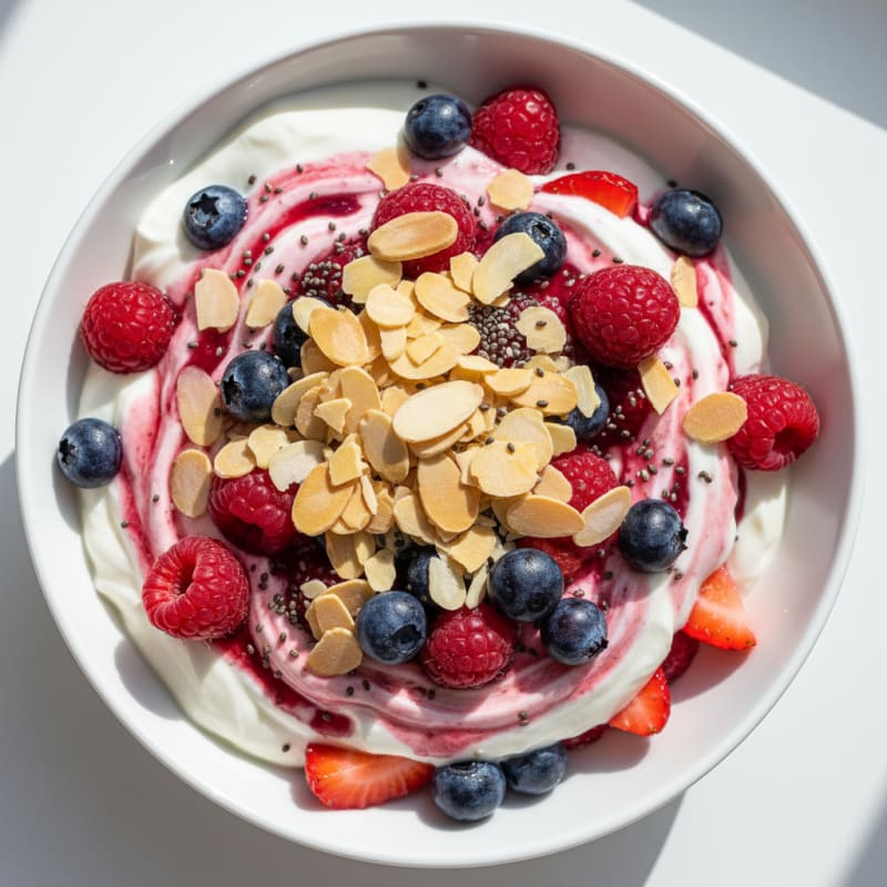 Greek Yogurt Protein Parfait with Mixed Berries and Almonds