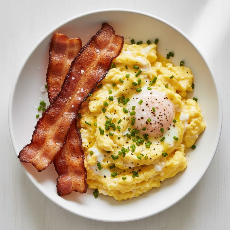 Creamy Scrambled Eggs with Crispy Bacon
