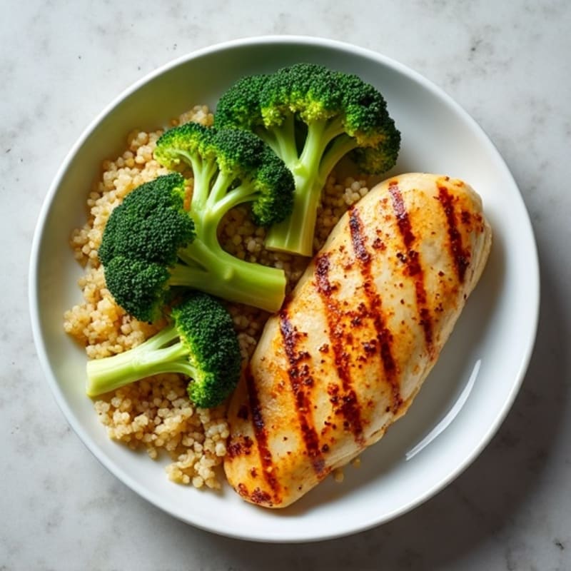 Grilled Chicken Breast with Roasted Broccoli and Quinoa