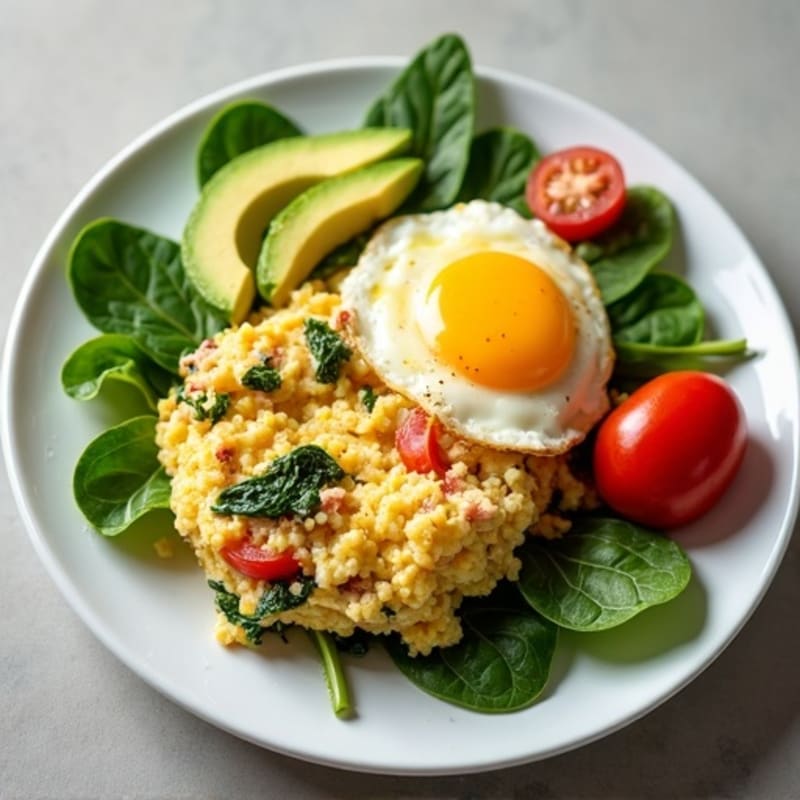 Cottage Cheese Scramble with Spinach and Smoked Turkey