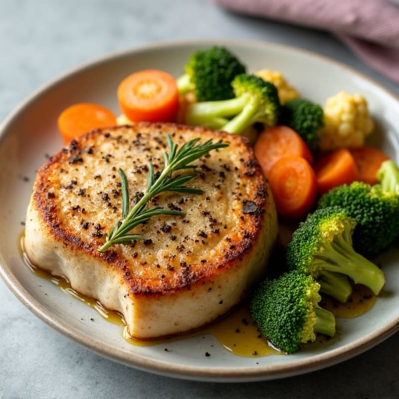 Herb-Crusted Pan Seared Pork Chops with Roasted Vegetables