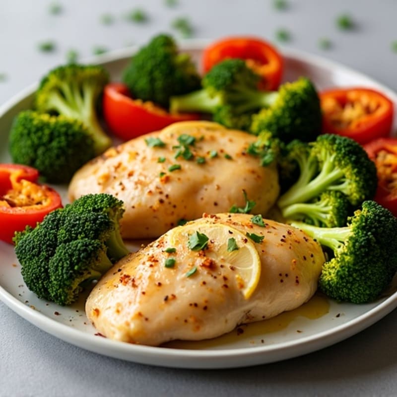 Sheet Pan Lemon Garlic Chicken with Roasted Broccoli and Bell Peppers