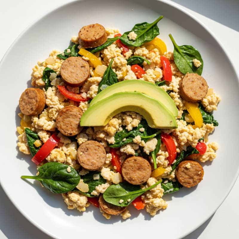 Egg White Vegetable Scramble with Turkey Sausage