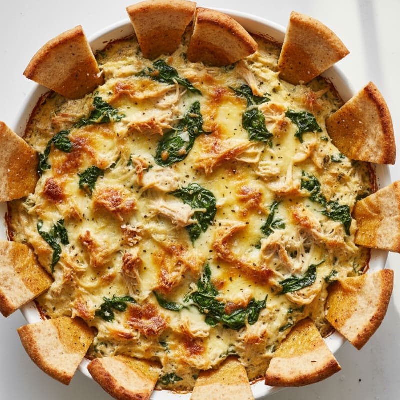 Baked Spinach Artichoke Dip with Toasted Pita