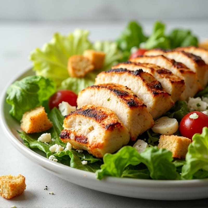 Grilled Chicken and Crispy Romaine Caesar Salad with Light Lemon-Garlic Dressing