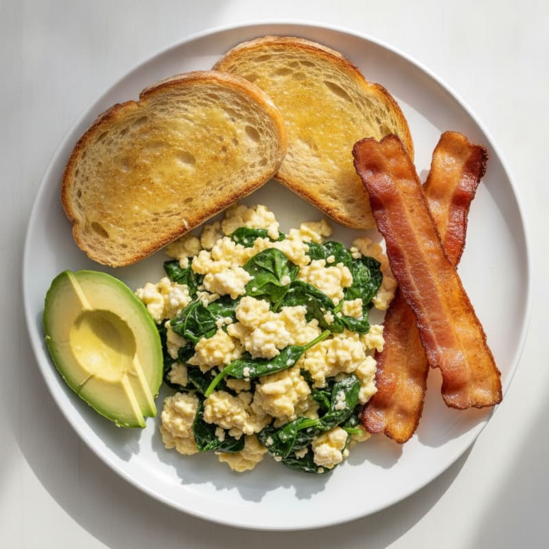 Cottage Cheese Scramble with Spinach and Turkey Bacon
