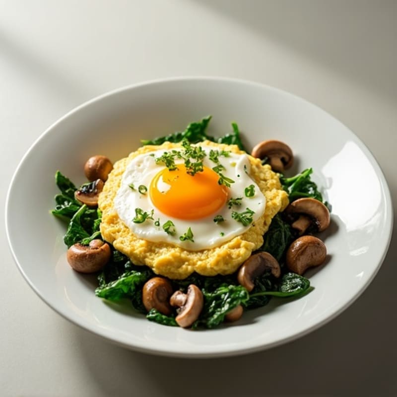 Egg and Spinach Scramble with Sautéed Mushrooms