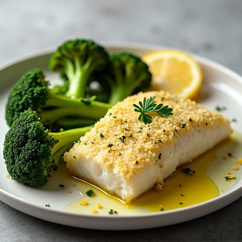 Herb-Crusted Baked Cod with Roasted Broccoli
