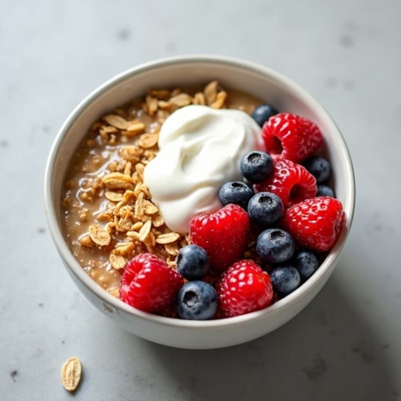 Protein-Packed Berry Oatmeal with Honey-Vanilla Greek Yogurt