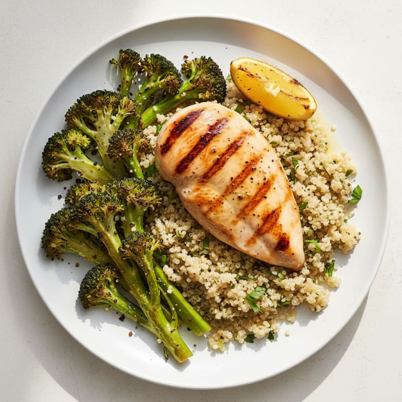 Grilled Chicken Breast with Roasted Broccoli and Quinoa