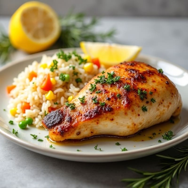 Lemon Herb Roasted Chicken with Fluffy Rice Pilaf