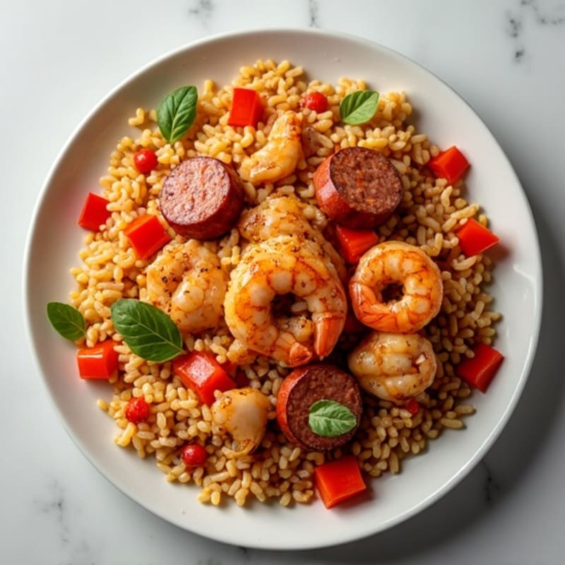 Spicy Chicken, Shrimp, and Sausage Rice Skillet