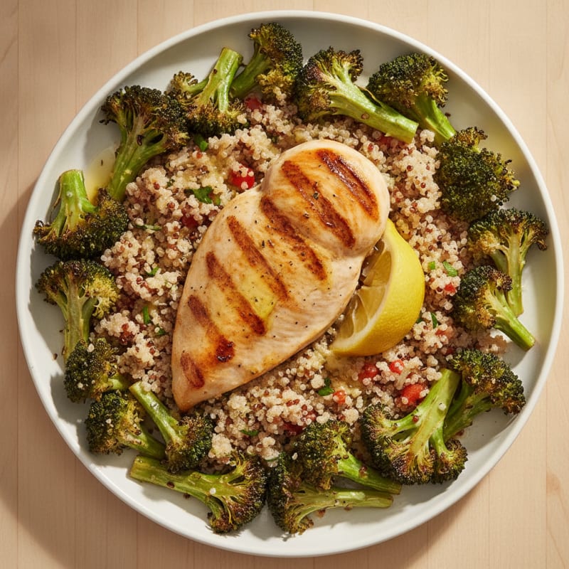 Grilled Chicken Breast with Quinoa and Roasted Broccoli