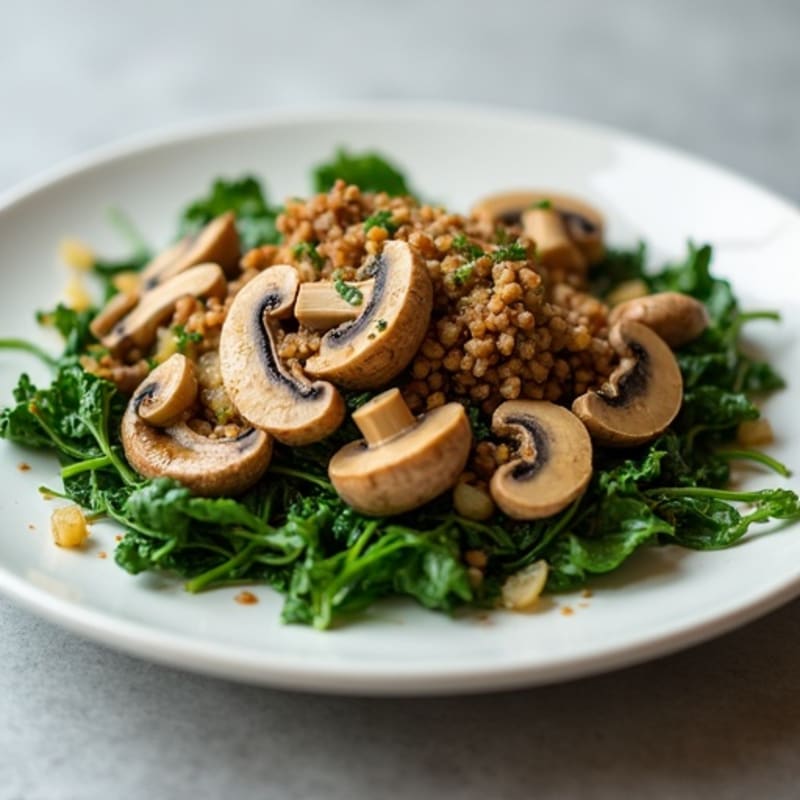 Lean Ground Turkey and Sautéed Mushrooms with Wilted Greens