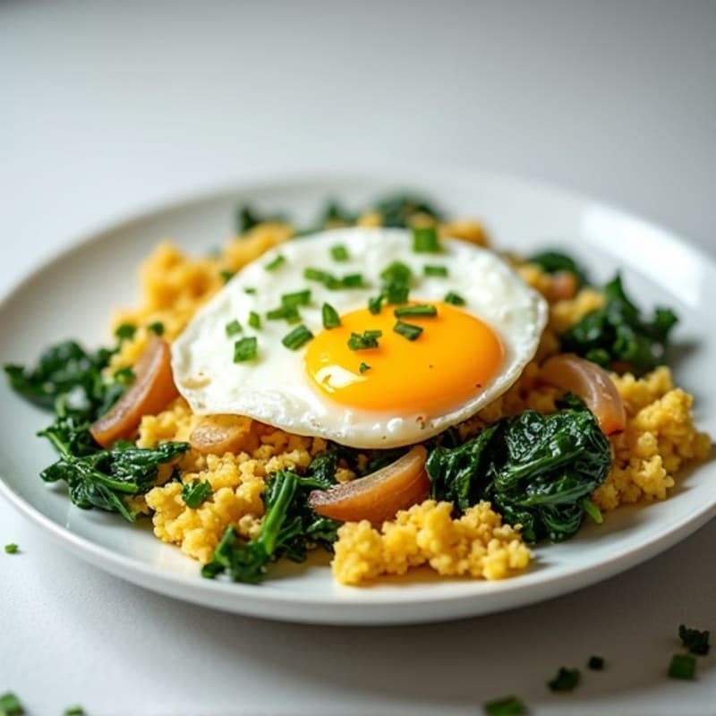 Fluffy Egg White Spinach Feta Scramble