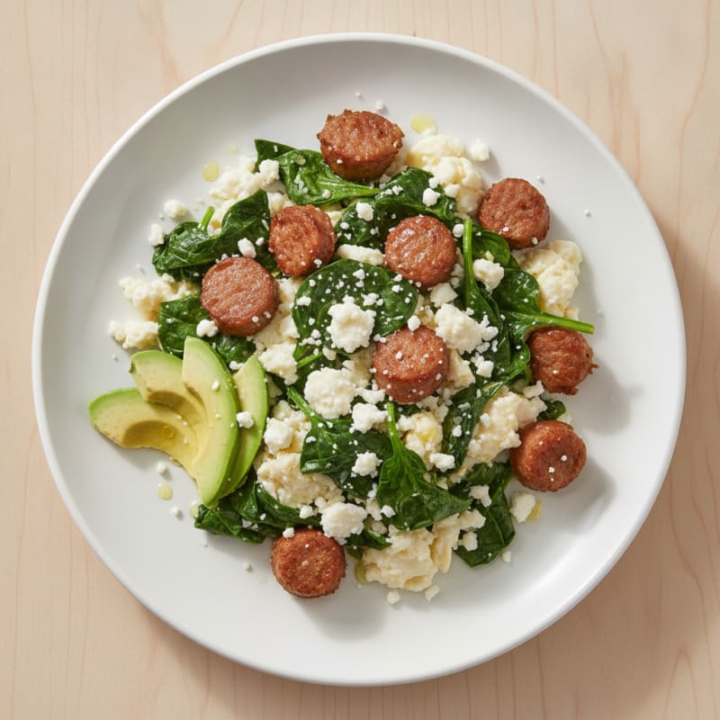 Egg White Spinach Scramble with Turkey Sausage