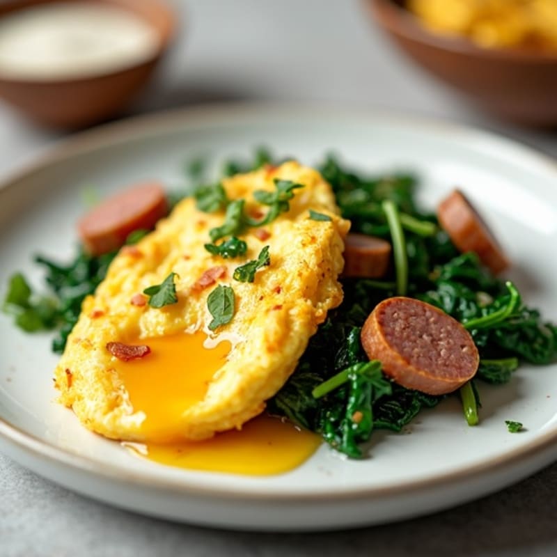 Egg White Scramble with Turkey Sausage and Spinach