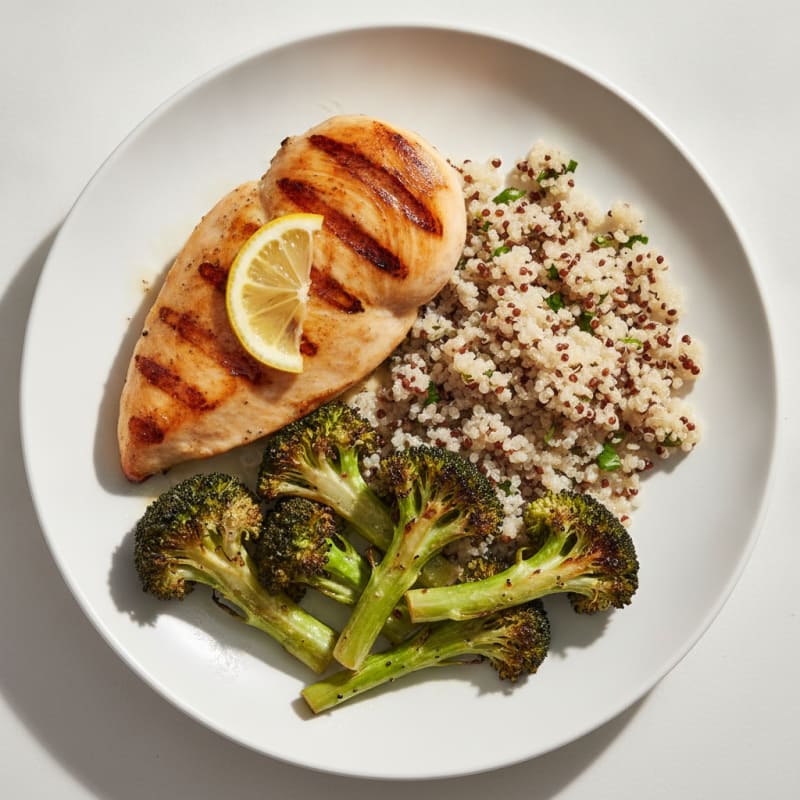 Grilled Chicken Breast with Quinoa and Roasted Broccoli