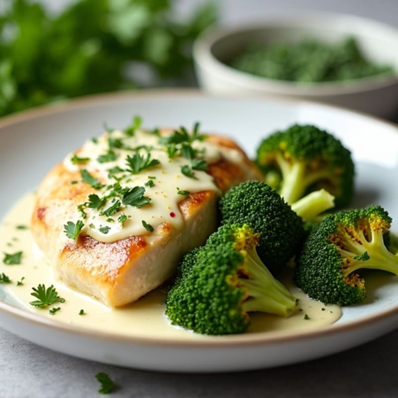Creamy Garlic Herb Chicken with Roasted Broccoli